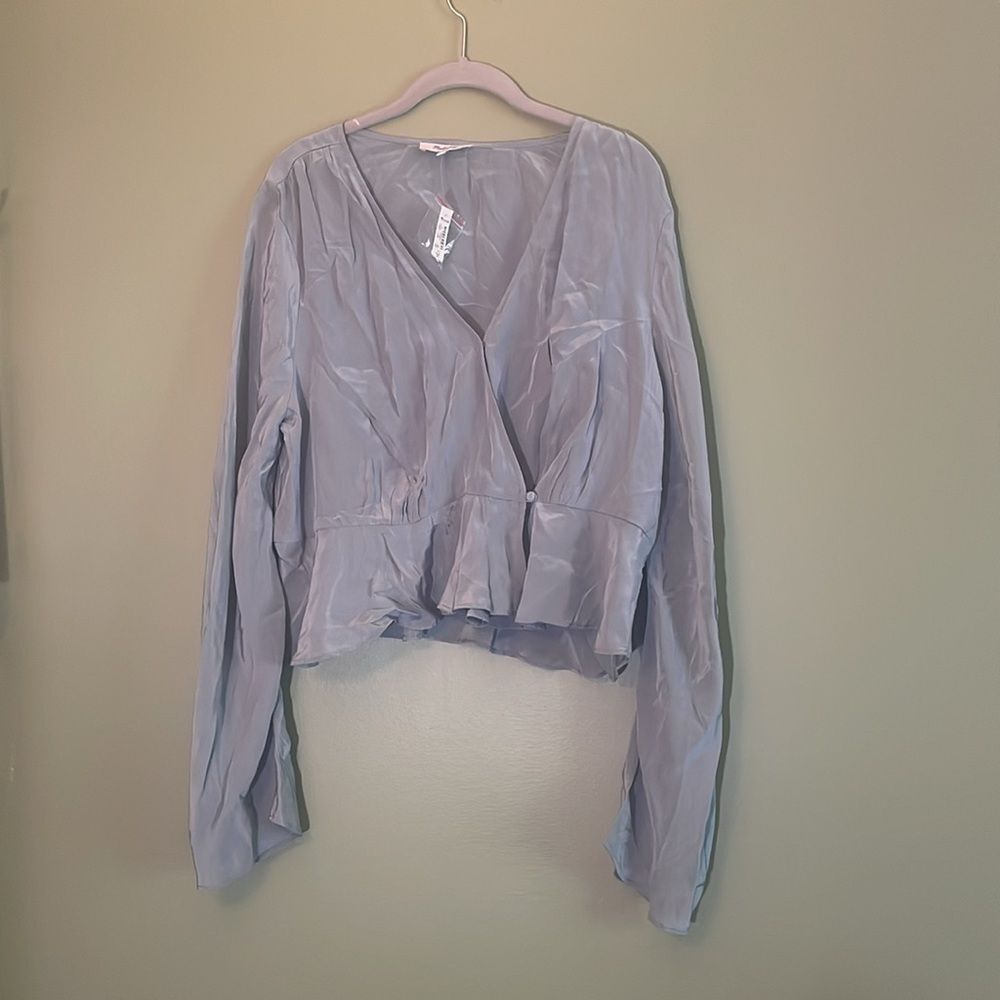 NWT Madewell Long Bell-Sleeve Wrap Top Faded River Blouse Blue Green Sz 14 - Picture 2 of 7